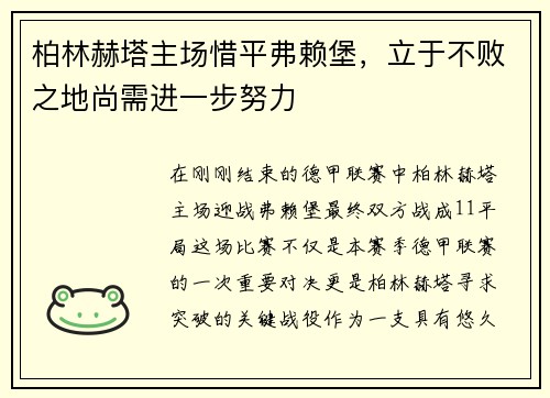 柏林赫塔主场惜平弗赖堡，立于不败之地尚需进一步努力