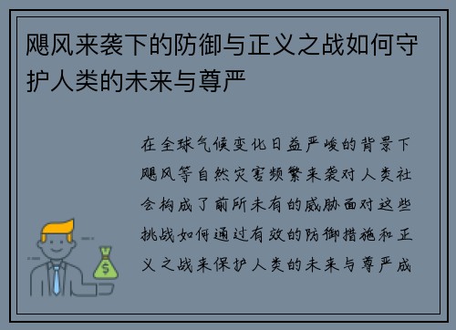 飓风来袭下的防御与正义之战如何守护人类的未来与尊严