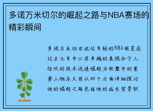 多诺万米切尔的崛起之路与NBA赛场的精彩瞬间